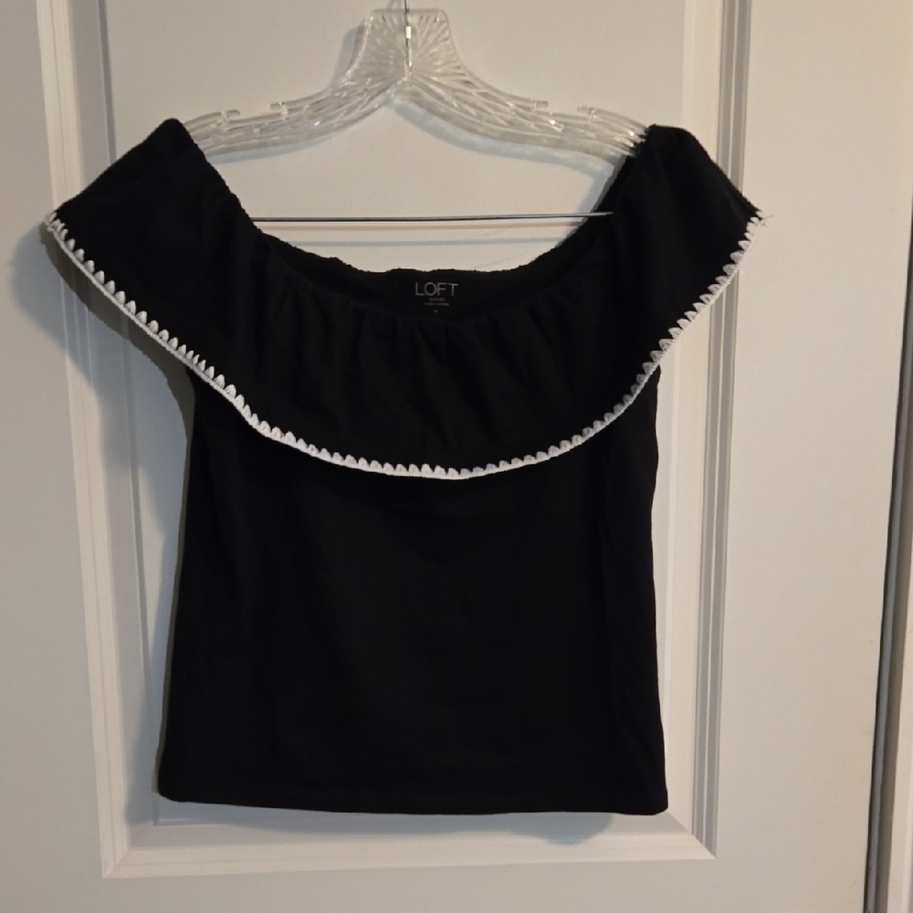 LOFT Black Ruffle Trim Blouse